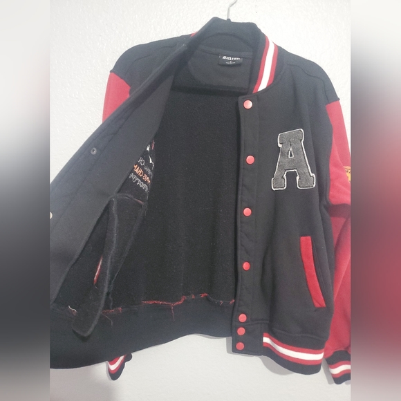 Riflessi Juniors Varsity Fleece Bomber Jacket S Snapped Black/ Red Cotton Blend - Picture 16 of 16